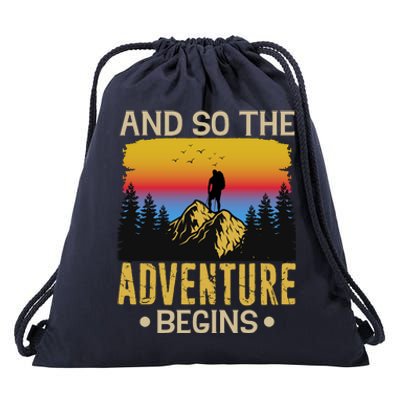 Hiking Adventures And So The Adventure Begins Drawstring Bag