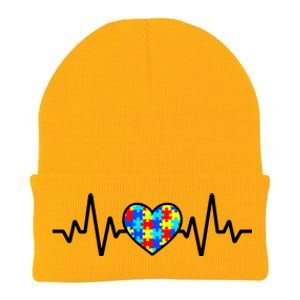 Heartbeat Autism Awareness Heart Knit Cap Winter Beanie