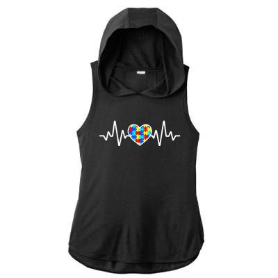 Heartbeat Autism Awareness Heart Ladies PosiCharge Tri-Blend Wicking Draft Hoodie Tank