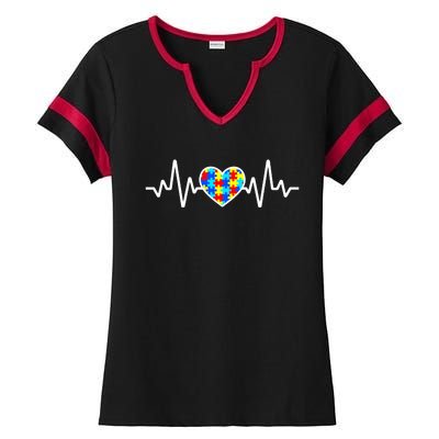 Heartbeat Autism Awareness Heart Ladies Halftime Notch Neck Tee