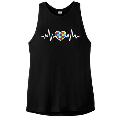 Heartbeat Autism Awareness Heart Ladies PosiCharge Tri-Blend Wicking Tank