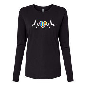 Heartbeat Autism Awareness Heart Womens Cotton Relaxed Long Sleeve T-Shirt