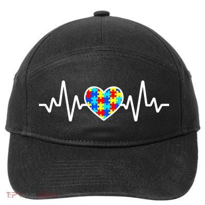 Heartbeat Autism Awareness Heart 7-Panel Snapback Hat