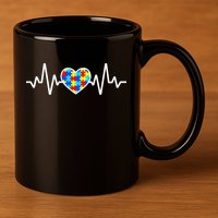 Heartbeat Autism Awareness Heart 11oz C Handle Ceramic Mug