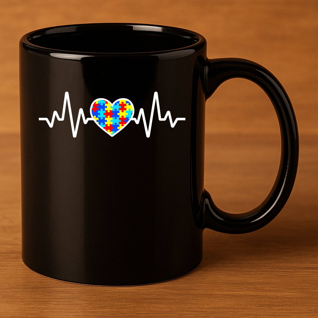 Heartbeat Autism Awareness Heart 11oz C Handle Ceramic Mug
