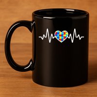Heartbeat Autism Awareness Heart 11oz C Handle Ceramic Mug