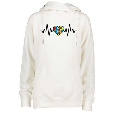 Heartbeat Autism Awareness Heart Womens Funnel Neck Pullover Hood