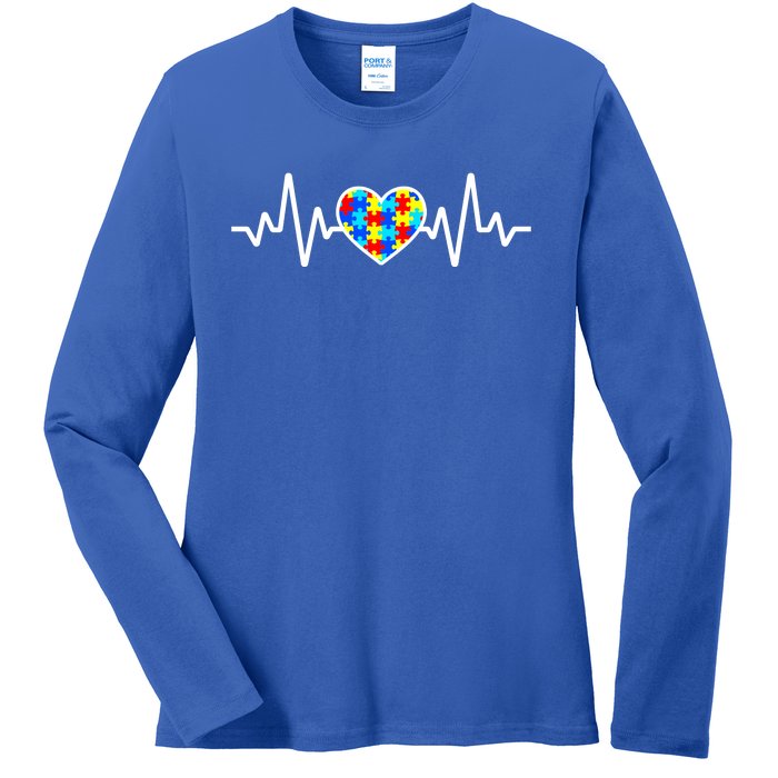 Heartbeat Autism Awareness Heart Ladies Long Sleeve Shirt