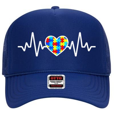 Heartbeat Autism Awareness Heart High Crown Mesh Back Trucker Hat