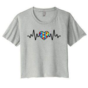 Heartbeat Autism Awareness Heart Women's Crop Top Tee