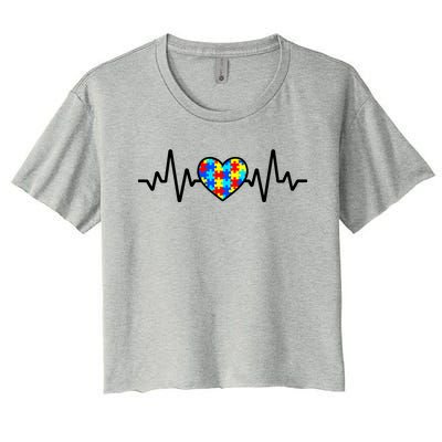 Heartbeat Autism Awareness Heart Women's Crop Top Tee