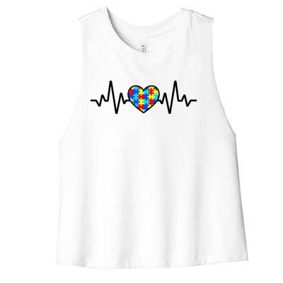 Heartbeat Autism Awareness Heart Women's Racerback Cropped Tank