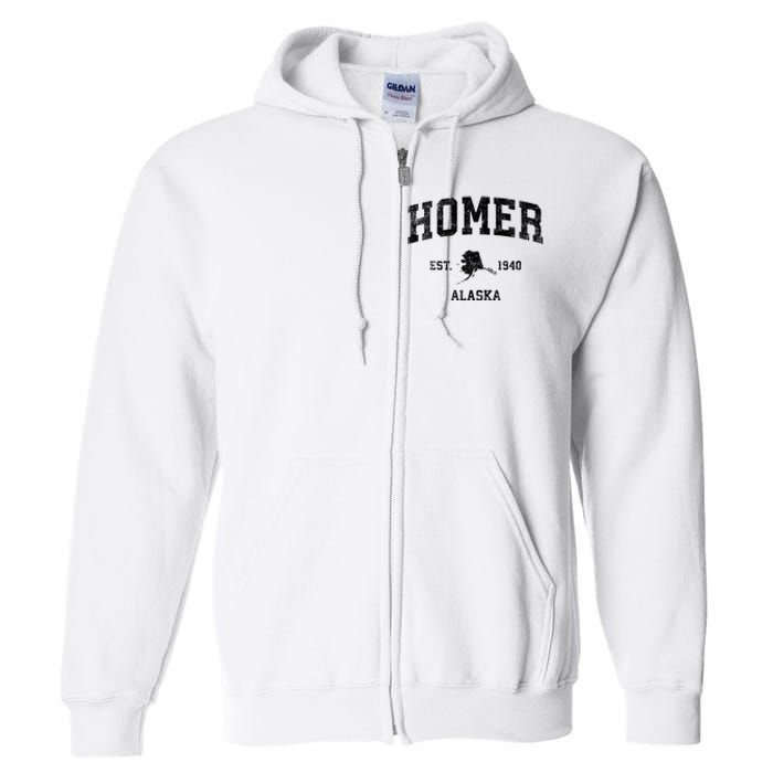 Homer Alaska Ak Vintage Established Sports Design Full Zip Hoodie