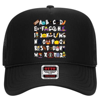 Halloween Alphabet Abcs Learning Kindergarten Teacher High Crown Mesh Back Trucker Hat