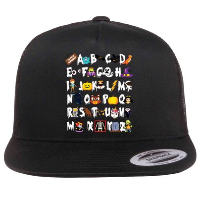 Halloween Alphabet Abcs Learning Kindergarten Teacher Flat Bill Trucker Hat