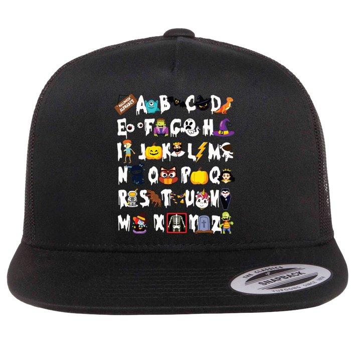 Halloween Alphabet Abcs Learning Kindergarten Teacher Flat Bill Trucker Hat