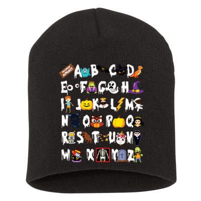 Halloween Alphabet Abcs Learning Kindergarten Teacher Short Acrylic Beanie