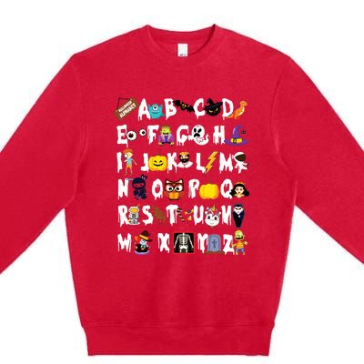 Halloween Alphabet Abcs Learning Kindergarten Teacher Premium Crewneck Sweatshirt