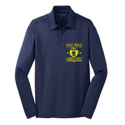 How About A Nice Cup Of Libert Tea Funny Silk Touch Performance Long Sleeve Polo