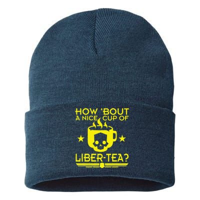 How About A Nice Cup Of Libert Tea Funny Sustainable Knit Beanie