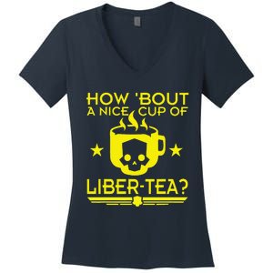 How About A Nice Cup Of Libert Tea Funny Women's V-Neck T-Shirt