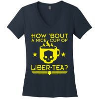 How About A Nice Cup Of Libert Tea Funny Women's V-Neck T-Shirt