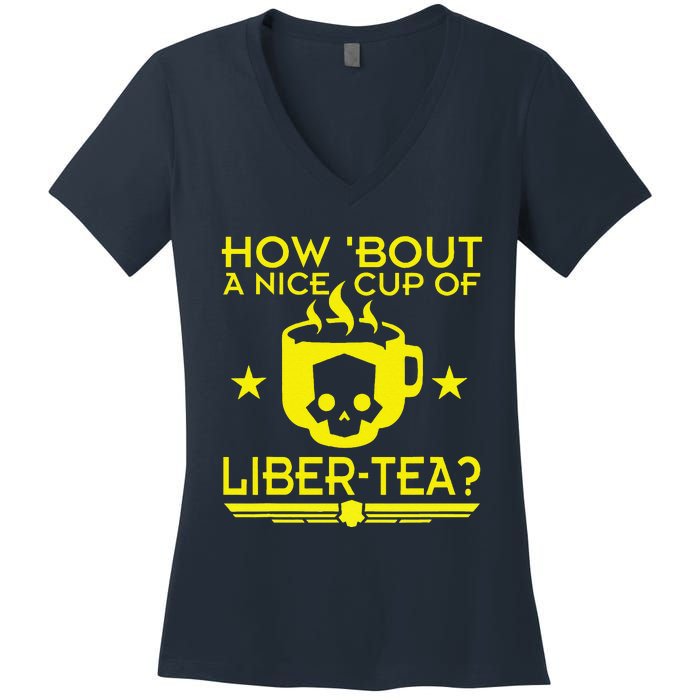 How About A Nice Cup Of Libert Tea Funny Women's V-Neck T-Shirt