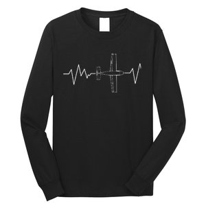 Heartbeat Airplane Aviation Aircraft Pilot Plane Long Sleeve Shirt