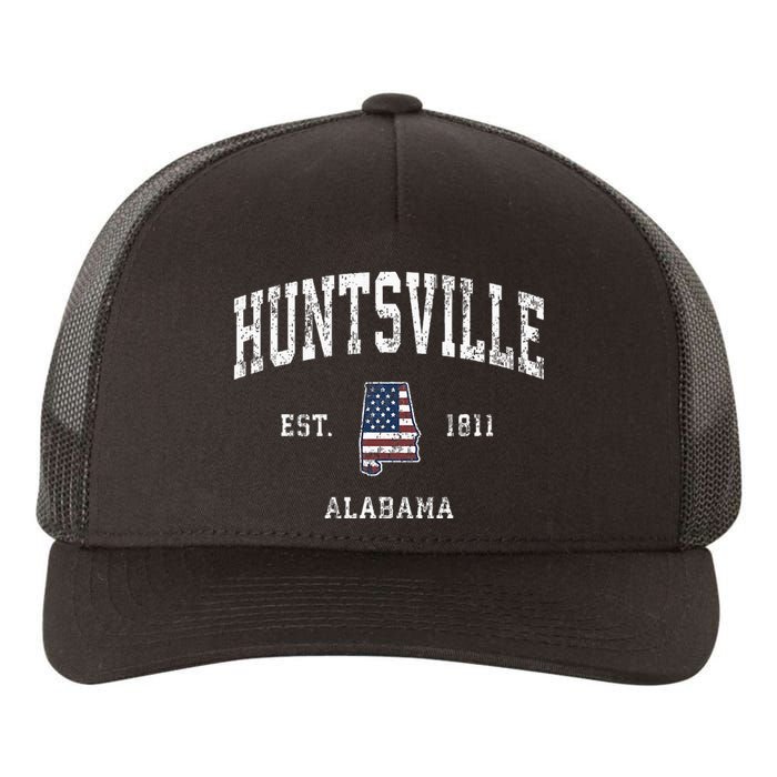 Huntsville Alabama Al Vintage American Flag Sports Design Yupoong Adult 5-Panel Trucker Hat