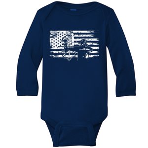 Hunting Archer American Flag Bowhunting Hunter Gift Baby Long Sleeve Bodysuit