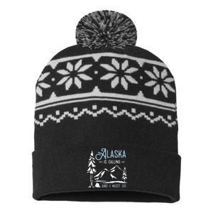 Hiking Adventure Alaska Is Calling And I Must Go Alaska USA-Made Snowflake Beanie