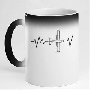 Heartbeat Airplane Aviation Aircraft Pilot Plane Gift 11oz Black Color Changing Mug