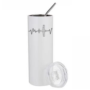 Heartbeat Airplane Aviation Aircraft Pilot Plane Gift Stainless Steel Tumbler