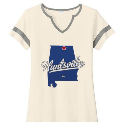 Huntsville Alabama Al Map Ladies Halftime Notch Neck Tee