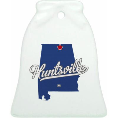 Huntsville Alabama Al Map Ceramic Bell Ornament