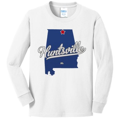 Huntsville Alabama Al Map Kids Long Sleeve Shirt