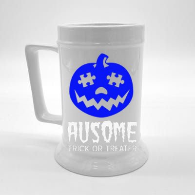 Halloween Autism Awareness Trick Or Treat Blue Pumpkin Beer Stein