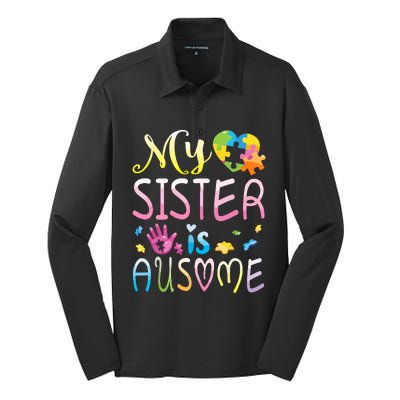 Happy Autism Awareness Month Day Brother My Sister Is Ausome Silk Touch Performance Long Sleeve Polo