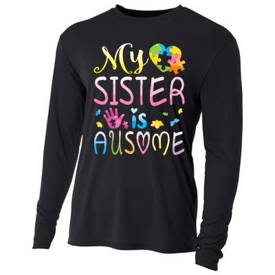 Happy Autism Awareness Month Day Brother My Sister Is Ausome Cooling Performance Long Sleeve Crew