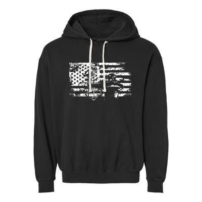 Hunting Archer American Flag Bowhunting Hunter Men Garment-Dyed Fleece Hoodie