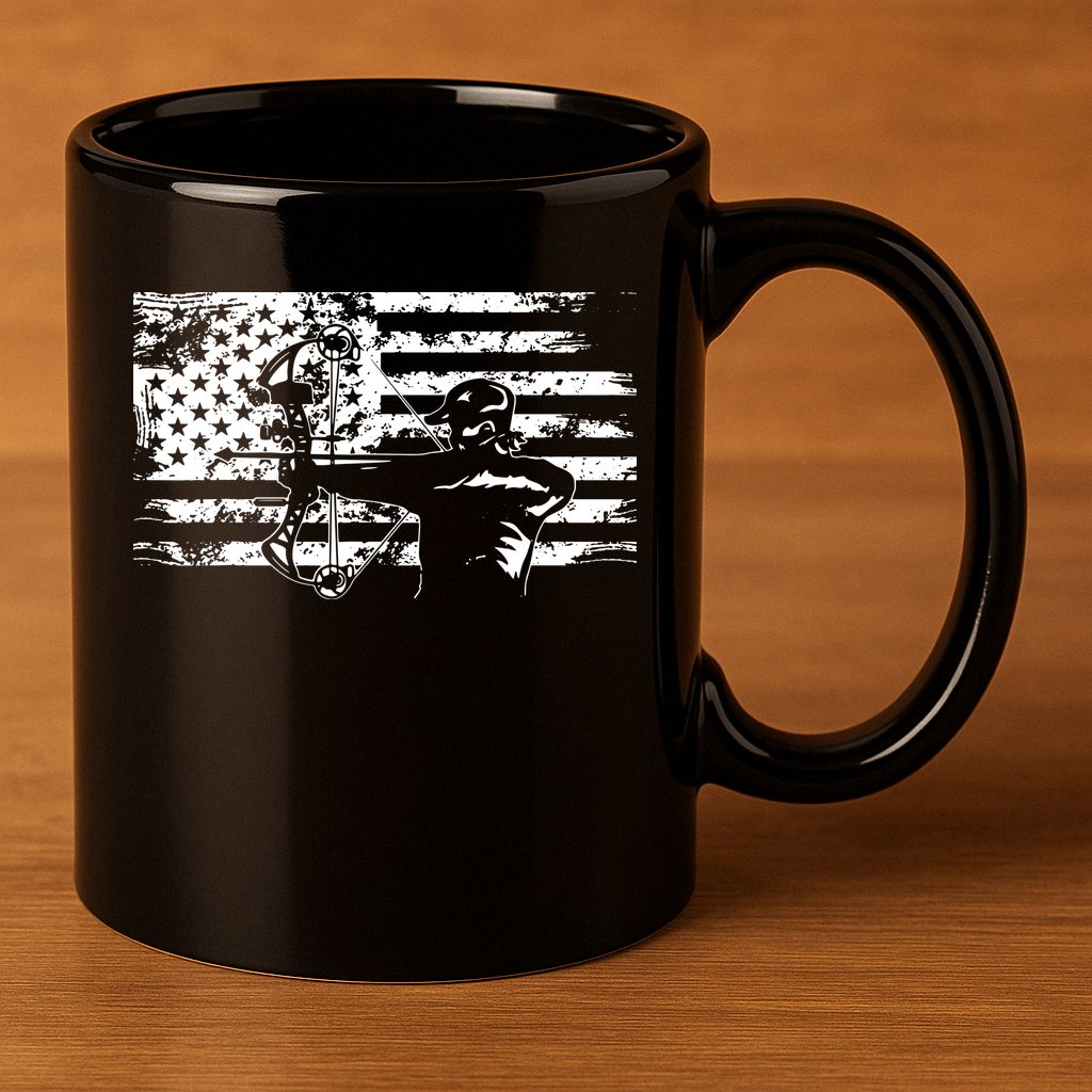 Hunting Archer American Flag Bowhunting Hunter Men 11oz C Handle Ceramic Mug