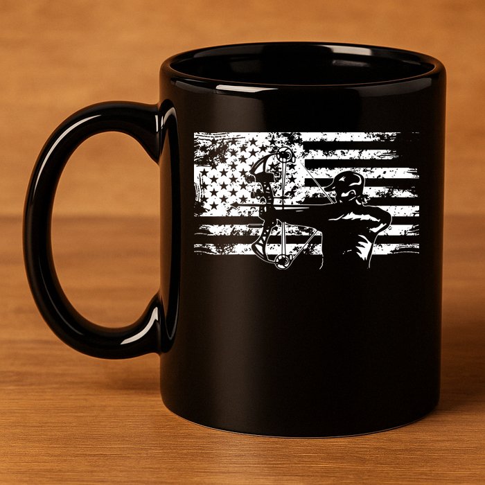 Hunting Archer American Flag Bowhunting Hunter Men 11oz C Handle Ceramic Mug