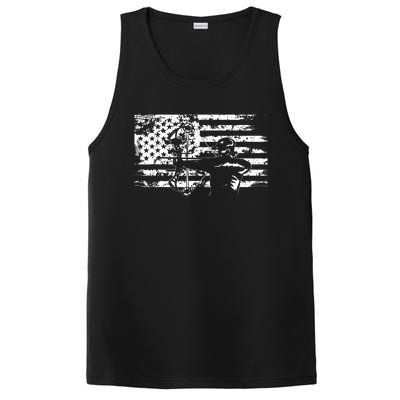 Hunting Archer American Flag Bowhunting Hunter Men PosiCharge Competitor Tank