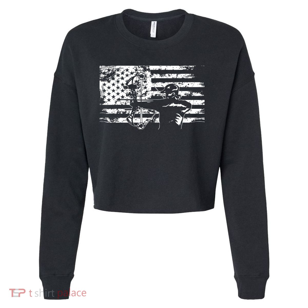 Hunting Archer American Flag Bowhunting Hunter Men Cropped Pullover Crew