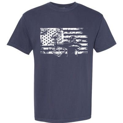 Hunting Archer American Flag Bowhunting Hunter Men Garment-Dyed Heavyweight T-Shirt