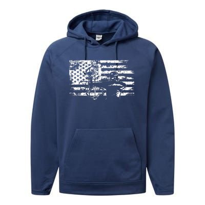 Hunting Archer American Flag Bowhunting Hunter Men Performance Fleece Hoodie