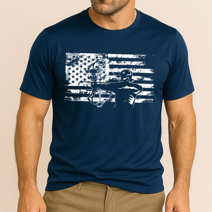 Hunting Archer American Flag Bowhunting Hunter Men Cooling Performance Crew T-Shirt