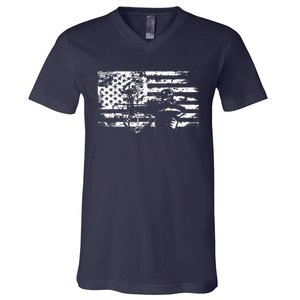 Hunting Archer American Flag Bowhunting Hunter Men V-Neck T-Shirt