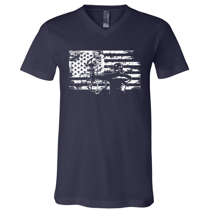 Hunting Archer American Flag Bowhunting Hunter Men V-Neck T-Shirt