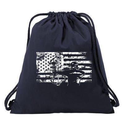 Hunting Archer American Flag Bowhunting Hunter Men Drawstring Bag